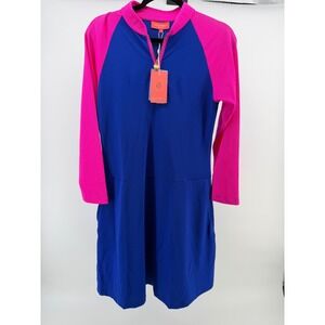 Golfabella Womens Blue Pink Colorblock Golf Dress Long Sleeve UPF 50+ Small NWT